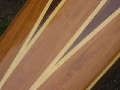 Close up of Mike Loriz's cherry, ash and walnut deck. He used 5/32