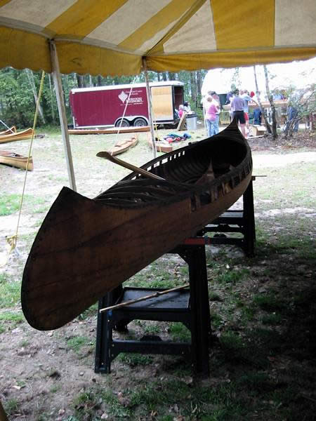 An antique canoe Biff is restoring