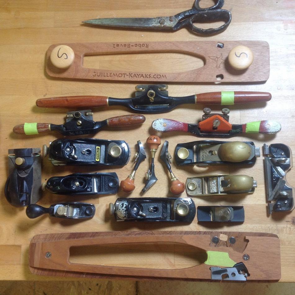 Various planes and tools for making strip built boats